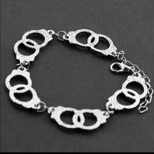 Silver Hand Cuffs Charms Linked Bracelet Anklet Jewelry NEW